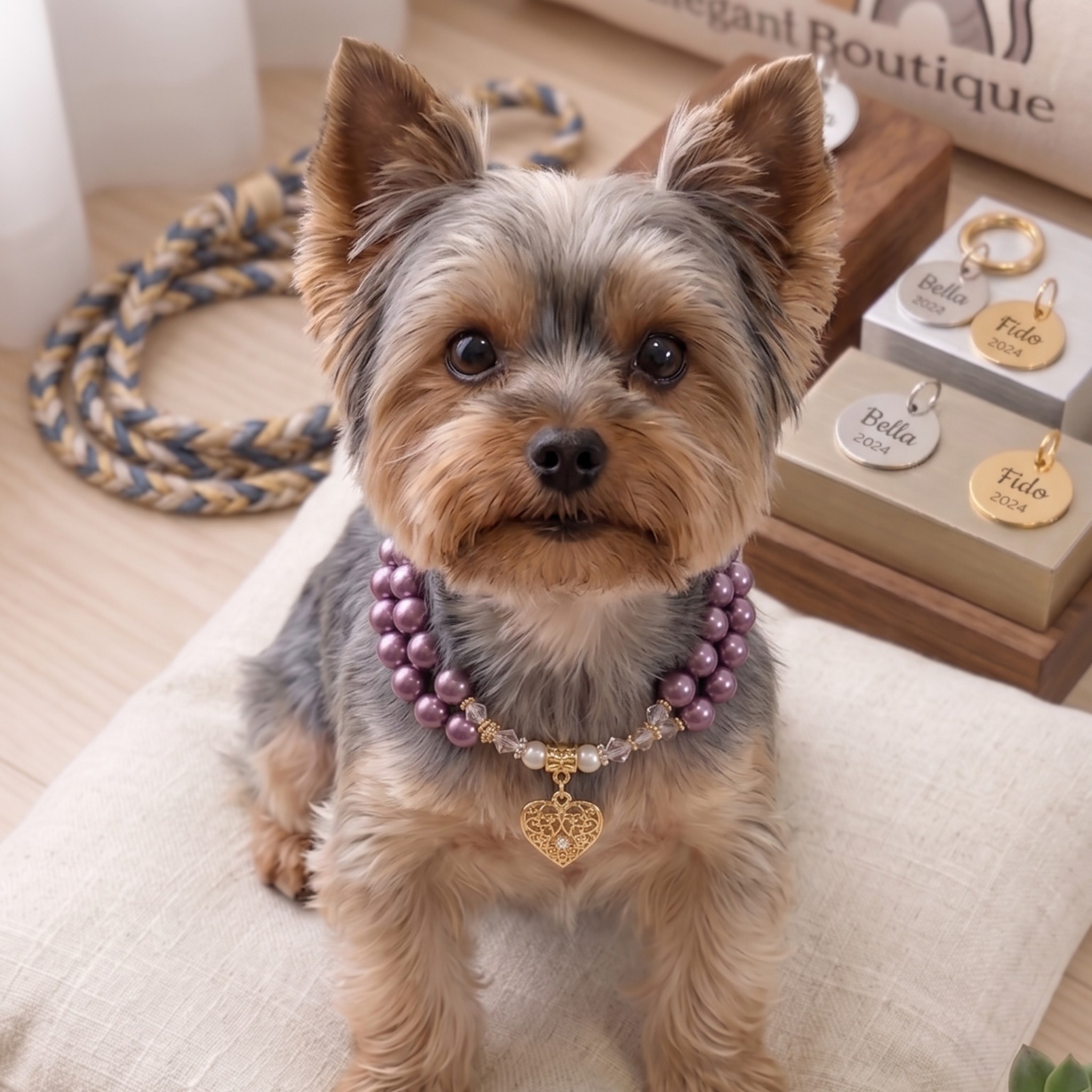 Collana Decorativa per Cani in Pasta di Conchiglia e Dettagli in Zama